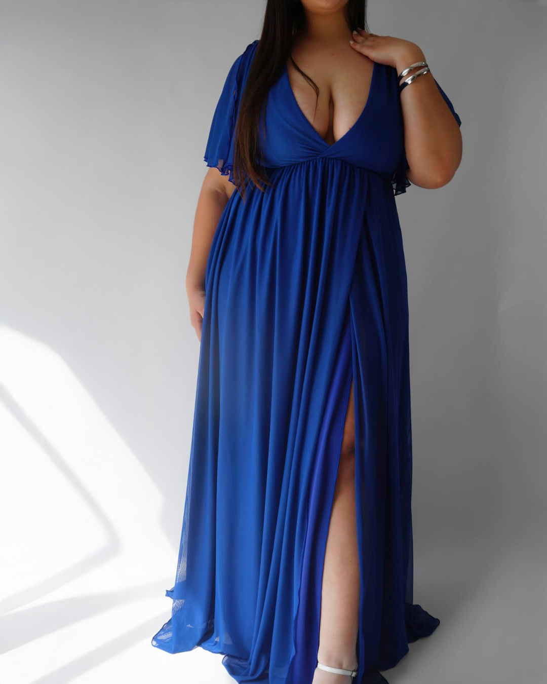 Gill Tirante Espagueti Gasa Vestido Con Escote En V Coral Tallas Grandes